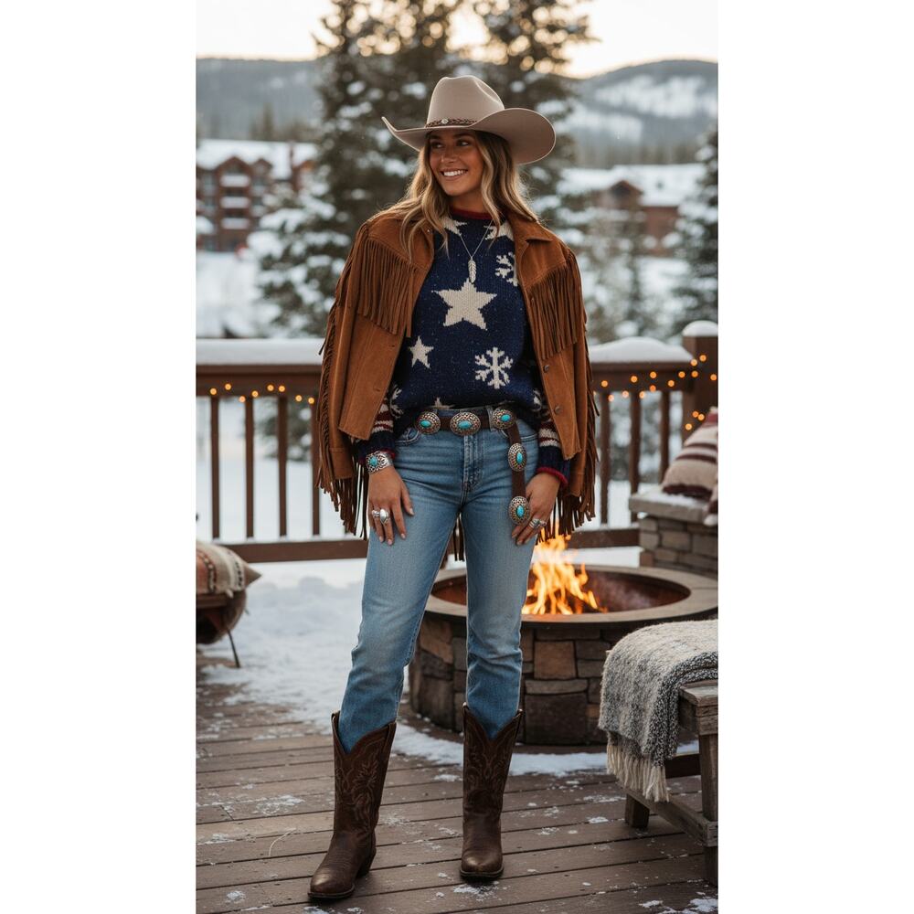 Vintage Americana Stars Snowflake Flag Sweater | Handknit Look | 1X